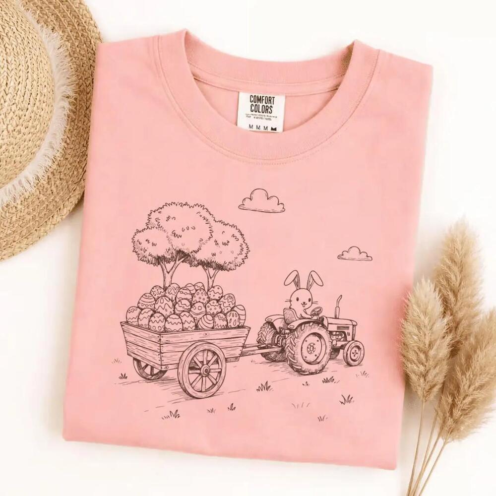 S Easter Bunny Tractor T-Shirt Cute Farm Rabbit Tee